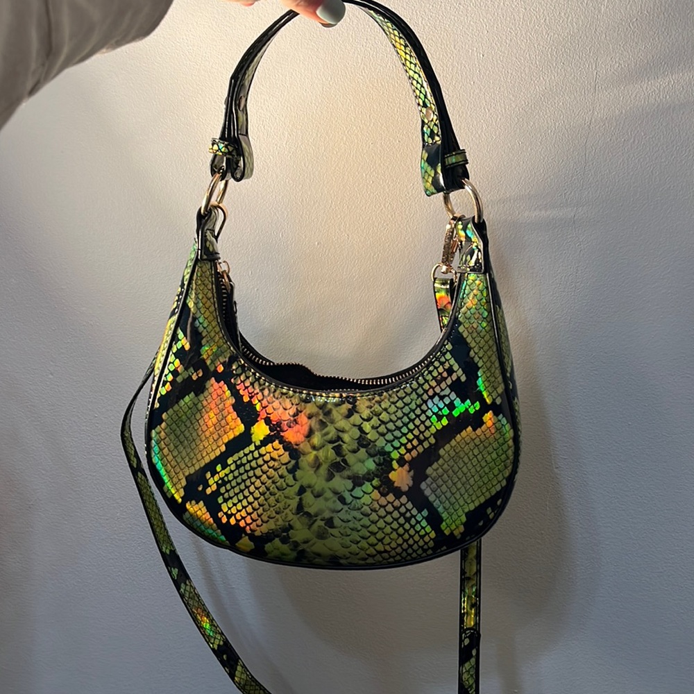 Holographic snake print mini underarm bag